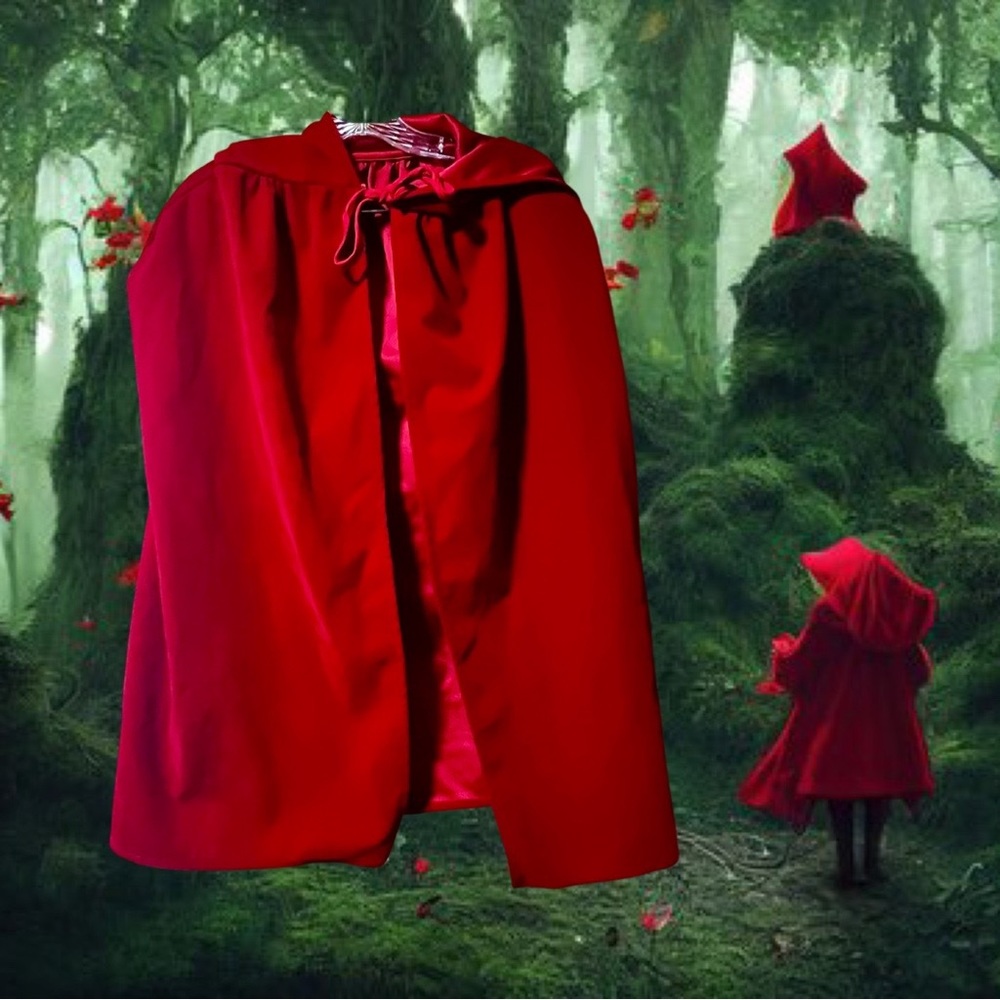 Short Red Velvet Hooded Cape
